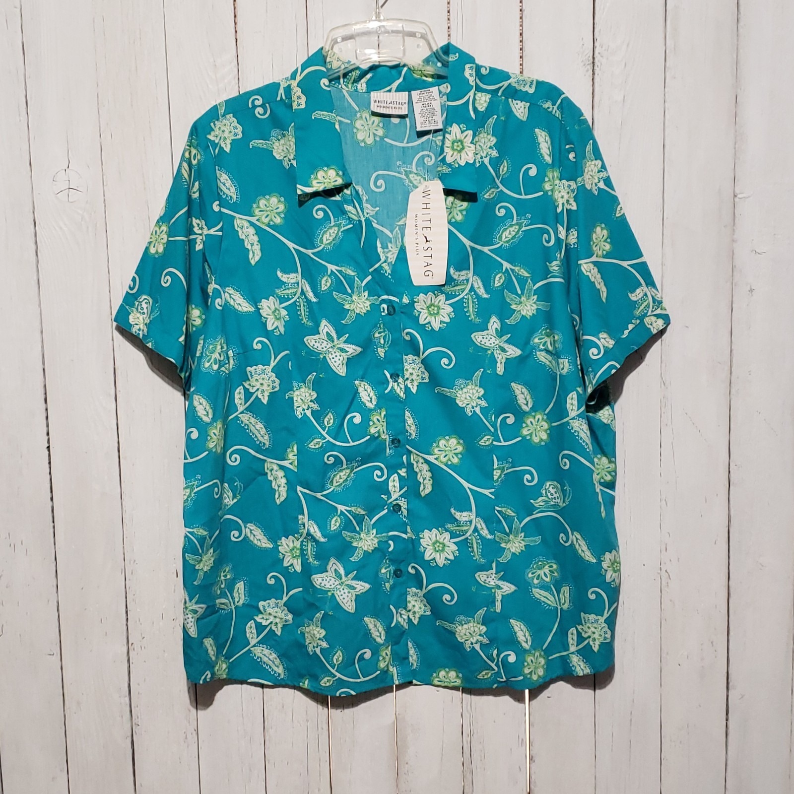 Nwt White Stag Y2k 90s Button Teal Butterfly Top Boho Coastal Cottage 22 24 — image 2 of 8